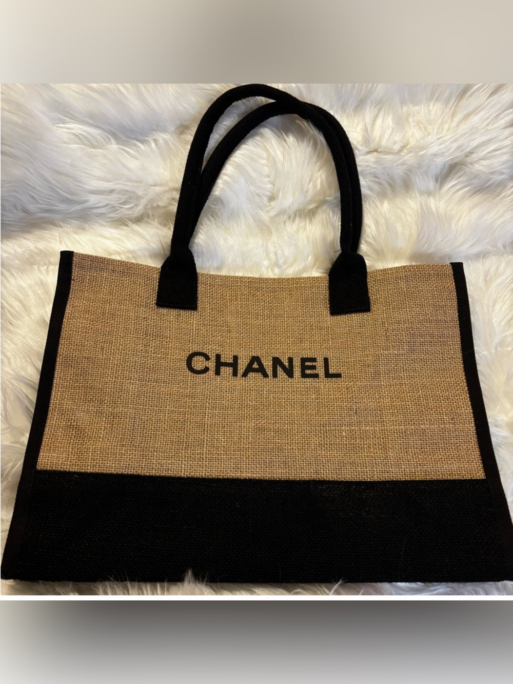 Natural Burlap Tote with Black Trim and Handles